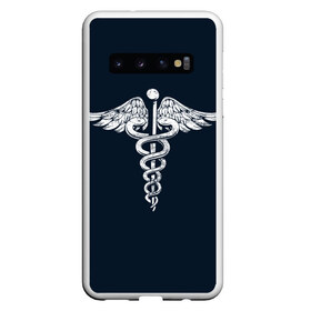 Чехол для Samsung Galaxy S10 с принтом Caduceus в Екатеринбурге, Силикон | Область печати: задняя сторона чехла, без боковых панелей | caduceus | coronavirus | medic | nurse | superhero | врач | врачи | герои | герой | коронавирус | медбрат | медик | медики | медицина | медсестра | супергерои | супергерой