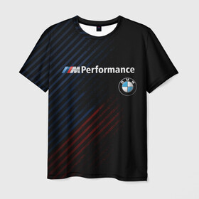 Мужская футболка 3D с принтом BMW PERFORMANCE в Екатеринбурге, 100% полиэфир | прямой крой, круглый вырез горловины, длина до линии бедер | bmw | абстракция | авто | автомобиль | бмв | лого | логотип | машина | скорость