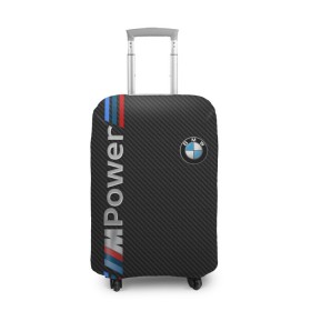 Чехол для чемодана 3D с принтом BMW POWER CARBON в Екатеринбурге, 86% полиэфир, 14% спандекс | двустороннее нанесение принта, прорези для ручек и колес | bmw | carbon power | абстракция | авто | автомобиль | бмв | карбон | лого | логотип | машина | скорость