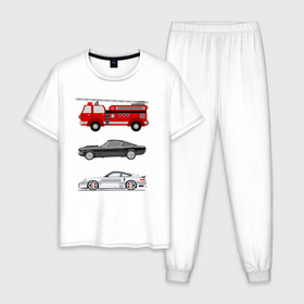 Мужская пижама хлопок с принтом Автомобили в Екатеринбурге, 100% хлопок | брюки и футболка прямого кроя, без карманов, на брюках мягкая резинка на поясе и по низу штанин
 | Тематика изображения на принте: автомобили | гоночные | детская | детям | мальчикам | пожарные