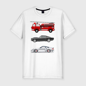 Мужская футболка хлопок Slim с принтом Автомобили в Екатеринбурге, 92% хлопок, 8% лайкра | приталенный силуэт, круглый вырез ворота, длина до линии бедра, короткий рукав | Тематика изображения на принте: автомобили | гоночные | детская | детям | мальчикам | пожарные