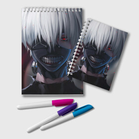 Блокнот с принтом TOKYO GHOUL в Екатеринбурге, 100% бумага | 48 листов, плотность листов — 60 г/м2, плотность картонной обложки — 250 г/м2. Листы скреплены удобной пружинной спиралью. Цвет линий — светло-серый
 | anime | heroes | kaneki | manga | tokyo ghoul | аниме | герои | канеки | манга | токийский гуль | токио гуль