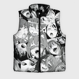 Мужской жилет утепленный 3D с принтом AHEGAO monochrome в Екатеринбурге,  |  | ahegao | anime | face | manga | аниме | ахегао | лицо | манга