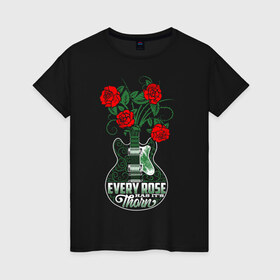Женская футболка хлопок с принтом Каждая роза имеет шипы в Екатеринбурге, 100% хлопок | прямой крой, круглый вырез горловины, длина до линии бедер, слегка спущенное плечо | Тематика изображения на принте: ваза | гитара | девушки | любовь | цветы