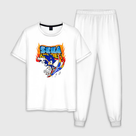 Мужская пижама хлопок с принтом Sonic:Sega Heroes в Екатеринбурге, 100% хлопок | брюки и футболка прямого кроя, без карманов, на брюках мягкая резинка на поясе и по низу штанин
 | 