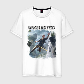 Мужская футболка хлопок с принтом UNCHARTED в Екатеринбурге, 100% хлопок | прямой крой, круглый вырез горловины, длина до линии бедер, слегка спущенное плечо. | play | uncharted | uncharted 4 | дрейк | игры | не отмеченный на карте | неведомый | неизведанный | неизвестный | нейт | нейтан