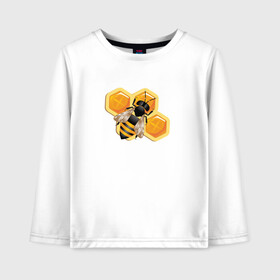 Детский лонгслив хлопок с принтом Пчела на соте в Екатеринбурге, 100% хлопок | круглый вырез горловины, полуприлегающий силуэт, длина до линии бедер | Тематика изображения на принте: животные | жужу | мед | насекомое | насекомые | пчела | пчеловод | пчелы | сота | соты