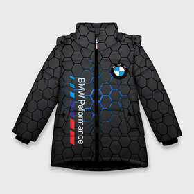 Зимняя куртка для девочек 3D с принтом BMW в Екатеринбурге, ткань верха — 100% полиэстер; подклад — 100% полиэстер, утеплитель — 100% полиэстер. | длина ниже бедра, удлиненная спинка, воротник стойка и отстегивающийся капюшон. Есть боковые карманы с листочкой на кнопках, утяжки по низу изделия и внутренний карман на молнии. 

Предусмотрены светоотражающий принт на спинке, радужный светоотражающий элемент на пуллере молнии и на резинке для утяжки. | amg | auto | bmw | hyundai | jdm | lexus | mazda | mercedes | mitsubishi | nissan | porsche | sport | subaru | авто | автомобильные | амг | бмв | бренд | киа | лексус | мазда | марка | мерседес | ниссан | порше | субару | тесла