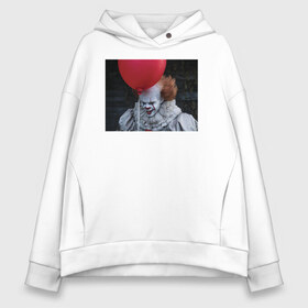 Женское худи Oversize хлопок с принтом Pennywise with a Red Ball в Екатеринбурге, френч-терри — 70% хлопок, 30% полиэстер. Мягкий теплый начес внутри —100% хлопок | боковые карманы, эластичные манжеты и нижняя кромка, капюшон на магнитной кнопке | Тематика изображения на принте: it | pennywise | vdosadir | андрес мускетти | оно | пеннивайз