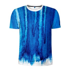 Мужская футболка 3D спортивная с принтом Будь в потоке в Екатеринбурге, 100% полиэстер с улучшенными характеристиками | приталенный силуэт, круглая горловина, широкие плечи, сужается к линии бедра | water | waterfall | абстракция | акварель | вода | водопад | голубая абстракция | дождь | краска | потеки краски | поток | потоки воды | потоки краски | текстура