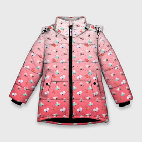 Зимняя куртка для девочек 3D с принтом пижамный цветочек в Екатеринбурге, ткань верха — 100% полиэстер; подклад — 100% полиэстер, утеплитель — 100% полиэстер. | длина ниже бедра, удлиненная спинка, воротник стойка и отстегивающийся капюшон. Есть боковые карманы с листочкой на кнопках, утяжки по низу изделия и внутренний карман на молнии. 

Предусмотрены светоотражающий принт на спинке, радужный светоотражающий элемент на пуллере молнии и на резинке для утяжки. | белый | гармония | горох | горошек | женский | женственный | запечатка | красный | маки | милый | пастельный | пижама | пижамный | покой | спокойный | точечки | узор | уютный | цветочек