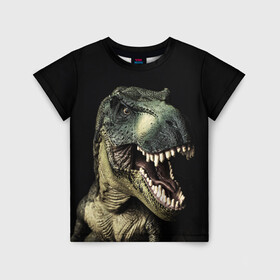 Детская футболка 3D с принтом Динозавр T-Rex в Екатеринбурге, 100% гипоаллергенный полиэфир | прямой крой, круглый вырез горловины, длина до линии бедер, чуть спущенное плечо, ткань немного тянется | dino | dinosauria | t rex | ti rex | дино | динозавр | парк юрского | т рекс | ти рекс | чудовище | юрский период | ящер | ящерица