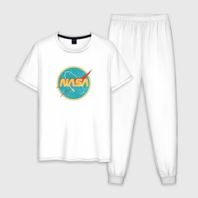 Мужская пижама хлопок с принтом NASA винтажный логотип в Екатеринбурге, 100% хлопок | брюки и футболка прямого кроя, без карманов, на брюках мягкая резинка на поясе и по низу штанин
 | Тематика изображения на принте: 50 е | 50s | nasa | retro | us | usa | vintage | в старом стиле | винтаж | винтажный | затертый | логотип | модная | модный | наса | потертый | ретро | старый | старый логотип | сша