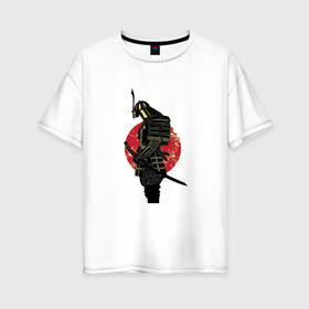 Женская футболка хлопок Oversize с принтом Самурай в Екатеринбурге, 100% хлопок | свободный крой, круглый ворот, спущенный рукав, длина до линии бедер
 | texture | vector | арт | для него | для нее | картина | меч | подарок | прикольные | самурай | текстура