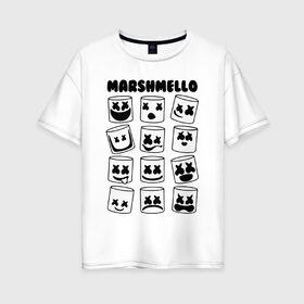 Женская футболка хлопок Oversize с принтом FORTNITE x MARSHMELLO в Екатеринбурге, 100% хлопок | свободный крой, круглый ворот, спущенный рукав, длина до линии бедер
 | deadmau5 | fortnite | fortnite 2 | fortnite x маршмелло | ikonik | marshmello | ninja | ninja streamer | raven | travis scott | ворон | иконик | ниндзя | пили | рейвен | трэвис скотт | фортнайт