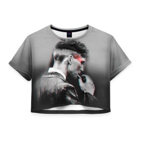 Женская футболка Crop-top 3D с принтом Thomas Shelby 3D в Екатеринбурге, 100% полиэстер | круглая горловина, длина футболки до линии талии, рукава с отворотами | Тематика изображения на принте: dark | gangsters | peaky blinders | shelby | smoke | smoking | thomas | thomas shelby | бандиты | дым | мрачное | острые козырьки | сериалы | томас | томас шелби | шелби