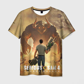 Мужская футболка 3D с принтом Serious Sam 4 в Екатеринбурге, 100% полиэфир | прямой крой, круглый вырез горловины, длина до линии бедер | croteam | devolver | digital | games | planet | sam | serious | игры | крутой | планета | сэм