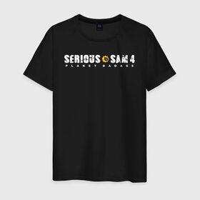 Мужская футболка хлопок с принтом Serious Sam 4 в Екатеринбурге, 100% хлопок | прямой крой, круглый вырез горловины, длина до линии бедер, слегка спущенное плечо. | croteam | devolver | digital | games | planet | sam | serious | игры | крутой | планета | сэм