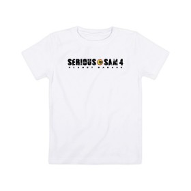 Детская футболка хлопок с принтом Serious Sam 4 в Екатеринбурге, 100% хлопок | круглый вырез горловины, полуприлегающий силуэт, длина до линии бедер | croteam | devolver | digital | games | planet | sam | serious | игры | крутой | планета | сэм