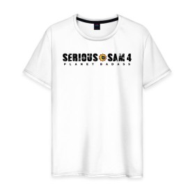 Мужская футболка хлопок с принтом Serious Sam 4 в Екатеринбурге, 100% хлопок | прямой крой, круглый вырез горловины, длина до линии бедер, слегка спущенное плечо. | croteam | devolver | digital | games | planet | sam | serious | игры | крутой | планета | сэм