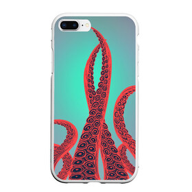 Чехол для iPhone 7Plus/8 Plus матовый с принтом красные щупальца осминога в Екатеринбурге, Силикон | Область печати: задняя сторона чехла, без боковых панелей | враг | градиент | захвачен | злобный | зловещий | красные | монстр | морской | опасный | осьминог | подводный | рисованный | синий | тентакли | фиолетовый | щупальца