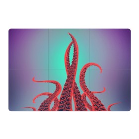 Магнитный плакат 3Х2 с принтом красные щупальца осминога в Екатеринбурге, Полимерный материал с магнитным слоем | 6 деталей размером 9*9 см | враг | градиент | захвачен | злобный | зловещий | красные | монстр | морской | опасный | осьминог | подводный | рисованный | синий | тентакли | фиолетовый | щупальца