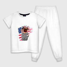 Детская пижама хлопок с принтом AMERICA в Екатеринбурге, 100% хлопок |  брюки и футболка прямого кроя, без карманов, на брюках мягкая резинка на поясе и по низу штанин
 | america | dog | usa | америка | американский флаг | граффити | дог | кость | красивые граффити | прикольные граффити | собака | статуя | статуя свободы | сшы | флаг