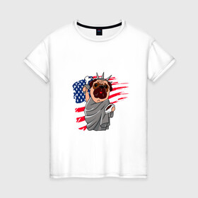 Женская футболка хлопок с принтом AMERICA в Екатеринбурге, 100% хлопок | прямой крой, круглый вырез горловины, длина до линии бедер, слегка спущенное плечо | america | dog | usa | америка | американский флаг | граффити | дог | кость | красивые граффити | прикольные граффити | собака | статуя | статуя свободы | сшы | флаг