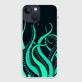 Чехол для iPhone 13 mini с принтом Щупальца осьминога в Екатеринбурге,  |  | бирюза | вода | волны | животные | зверь | лапы | монстр | море | морской | неоновый | океан | осьминог | природа | пузыри | рисунок | рыба | рыбалка | узор | щупальца | яркий