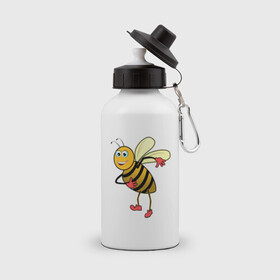 Бутылка спортивная с принтом Пчела в Екатеринбурге, металл | емкость — 500 мл, в комплекте две пластиковые крышки и карабин для крепления | животные | картинки | крылья | лето | насекомое | прикольные | природа | пчела