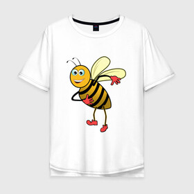 Мужская футболка хлопок Oversize с принтом Пчела в Екатеринбурге, 100% хлопок | свободный крой, круглый ворот, “спинка” длиннее передней части | животные | картинки | крылья | лето | насекомое | прикольные | природа | пчела