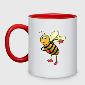 Кружка двухцветная с принтом Пчела в Екатеринбурге, керамика | объем — 330 мл, диаметр — 80 мм. Цветная ручка и кайма сверху, в некоторых цветах — вся внутренняя часть | животные | картинки | крылья | лето | насекомое | прикольные | природа | пчела