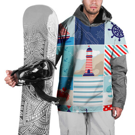 Накидка на куртку 3D с принтом Моряк  в Екатеринбурге, 100% полиэстер |  | Тематика изображения на принте: вода | краб | маяк | море | моряк | океан | парус | полосы | черепаха | штурвал | яхта