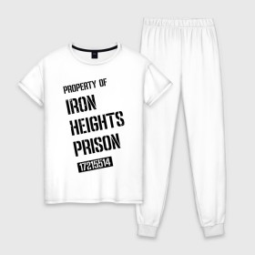 Женская пижама хлопок с принтом Iron Heights Prison в Екатеринбурге, 100% хлопок | брюки и футболка прямого кроя, без карманов, на брюках мягкая резинка на поясе и по низу штанин | Тематика изображения на принте: arrow | vdzabma | стрела