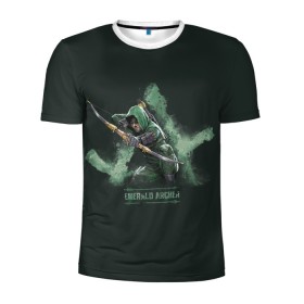 Мужская футболка 3D спортивная с принтом Emerald Archer в Екатеринбурге, 100% полиэстер с улучшенными характеристиками | приталенный силуэт, круглая горловина, широкие плечи, сужается к линии бедра | Тематика изображения на принте: arrow | oliver queen | vdzabma | оливер куинн | стрела