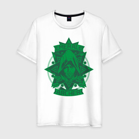 Мужская футболка хлопок с принтом Emerald Archer в Екатеринбурге, 100% хлопок | прямой крой, круглый вырез горловины, длина до линии бедер, слегка спущенное плечо. | arrow | oliver queen | vdzabma | оливер куинн | стрела