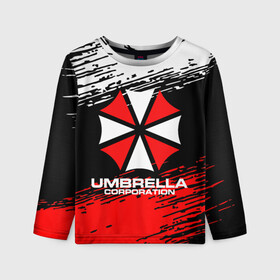 Детский лонгслив 3D с принтом Umbrella Corporation. в Екатеринбурге, 100% полиэстер | длинные рукава, круглый вырез горловины, полуприлегающий силуэт
 | resident evil | umbrella corporation | амбрелла | амбрелла корпорейшн | вирус | вымышленная военная и фармацевтическая корпорация | игра | умбрелла