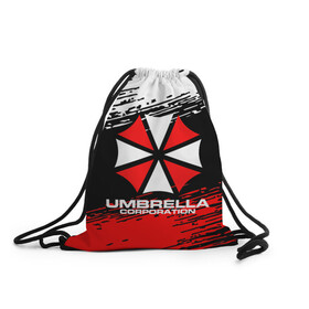 Рюкзак-мешок 3D с принтом Umbrella Corporation. в Екатеринбурге, 100% полиэстер | плотность ткани — 200 г/м2, размер — 35 х 45 см; лямки — толстые шнурки, застежка на шнуровке, без карманов и подкладки | resident evil | umbrella corporation | амбрелла | амбрелла корпорейшн | вирус | вымышленная военная и фармацевтическая корпорация | игра | умбрелла