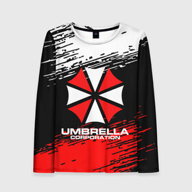 Женский лонгслив 3D с принтом Umbrella Corporation. в Екатеринбурге, 100% полиэстер | длинные рукава, круглый вырез горловины, полуприлегающий силуэт | resident evil | umbrella corporation | амбрелла | амбрелла корпорейшн | вирус | вымышленная военная и фармацевтическая корпорация | игра | умбрелла