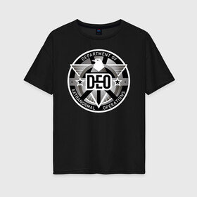 Женская футболка хлопок Oversize с принтом DEO в Екатеринбурге, 100% хлопок | свободный крой, круглый ворот, спущенный рукав, длина до линии бедер
 | supergirl | vdzabma | супергерл