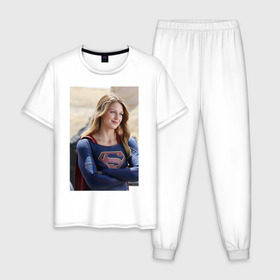 Мужская пижама хлопок с принтом Supergirl в Екатеринбурге, 100% хлопок | брюки и футболка прямого кроя, без карманов, на брюках мягкая резинка на поясе и по низу штанин
 | kara danvers | supergirl | vdzabma | кара дэнверс | супергерл