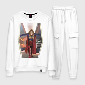Женский костюм хлопок с принтом Supergirl в Екатеринбурге, 100% хлопок | на свитшоте круглая горловина, мягкая резинка по низу. Брюки заужены к низу, на них два вида карманов: два 