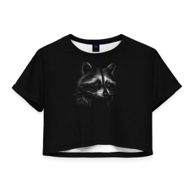 Женская футболка Crop-top 3D с принтом Енот в Екатеринбурге, 100% полиэстер | круглая горловина, длина футболки до линии талии, рукава с отворотами | арт | енот | еноты | животные | звери