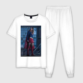 Мужская пижама хлопок с принтом Supergirl в Екатеринбурге, 100% хлопок | брюки и футболка прямого кроя, без карманов, на брюках мягкая резинка на поясе и по низу штанин
 | kara danvers | supergirl | vdzabma | кара дэнверс | супергерл