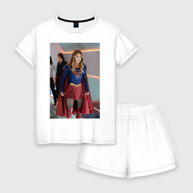 Женская пижама с шортиками хлопок с принтом Supergirl в Екатеринбурге, 100% хлопок | футболка прямого кроя, шорты свободные с широкой мягкой резинкой | kara danvers | supergirl | vdzabma | кара дэнверс | супергерл