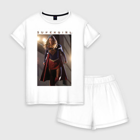 Женская пижама с шортиками хлопок с принтом Supergirl в Екатеринбурге, 100% хлопок | футболка прямого кроя, шорты свободные с широкой мягкой резинкой | kara danvers | supergirl | vdzabma | кара дэнверс | супергерл