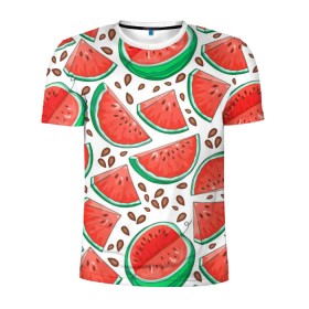 Мужская футболка 3D спортивная с принтом Арбуз в Екатеринбурге, 100% полиэстер с улучшенными характеристиками | приталенный силуэт, круглая горловина, широкие плечи, сужается к линии бедра | арбуз | еда | семечки | фрукт