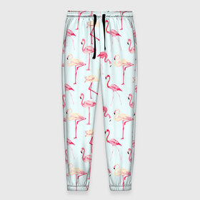 Мужские брюки 3D с принтом Фламинго в Екатеринбурге, 100% полиэстер | манжеты по низу, эластичный пояс регулируется шнурком, по бокам два кармана без застежек, внутренняя часть кармана из мелкой сетки | красный | птица | розовая птица | розовый | фламинго