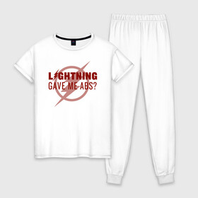 Женская пижама хлопок с принтом Lightning Gave Me Abs? в Екатеринбурге, 100% хлопок | брюки и футболка прямого кроя, без карманов, на брюках мягкая резинка на поясе и по низу штанин | the flash | vdzabma | флэш
