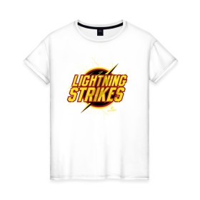 Женская футболка хлопок с принтом Lightning Strikes в Екатеринбурге, 100% хлопок | прямой крой, круглый вырез горловины, длина до линии бедер, слегка спущенное плечо | the flash | vdzabma | флэш
